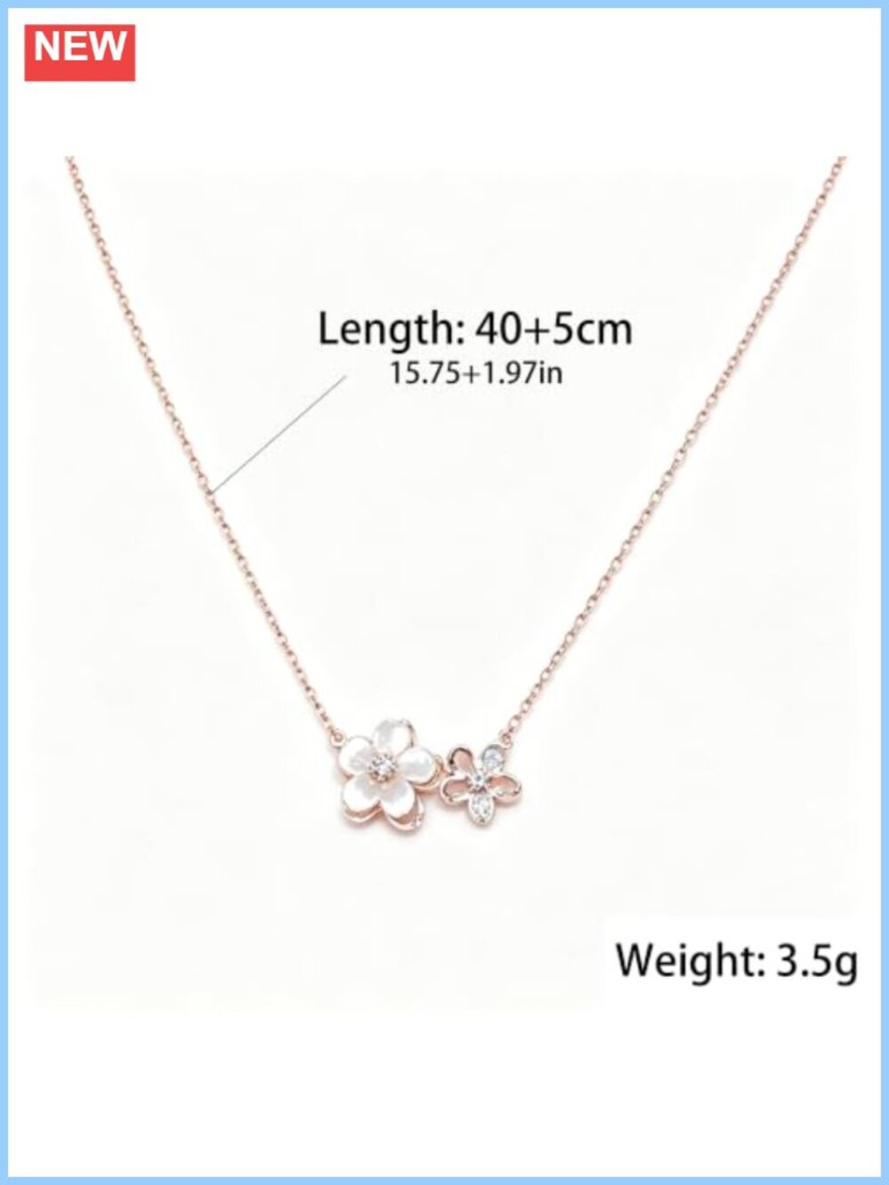 925 Sterling Silver Two Flower Pendant Necklace Cubic Zirconia Minimalist - Picture 4 of 6